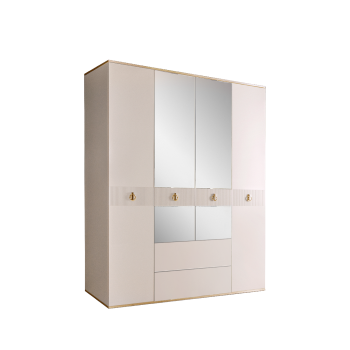 Шкаф 4-х дверный с зеркалом, с ящиками Римини СОЛО (Слоновая кость/Золото) РМШ1/41(s)