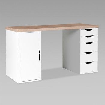 ИНГАР 2/5/ДВ стол письменный 140x75x55, дуб беленый/белый