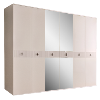 Шкаф 6-ти дверный с зеркалом Римини СОЛО (Бежевый/Серебро) РМШ1/6(s)