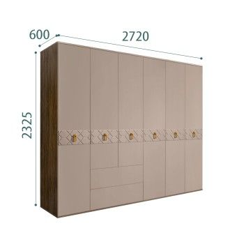 Шкаф 6-ти дверный с ящиками, Bogemia Woodline Fa (Мокка/Золото) БМШ2/61(Fa)