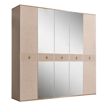 Шкаф 5-ти дверный с зеркалом Римини СОЛО (Латте/Золото) РМШ1/5(s)