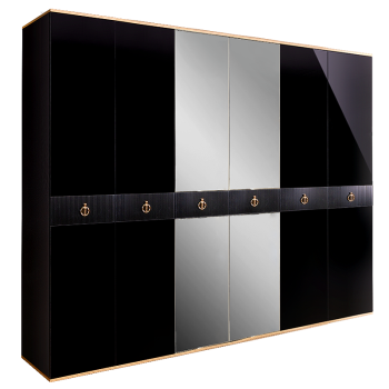 Шкаф 6-ти дверный с зеркалом Римини СОЛО (Черный/Золото) РМШ1/6(s)