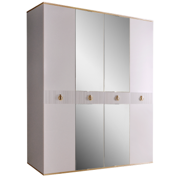 Шкаф 4-х дверный с зеркалом Римини СОЛО (Белый/Золото) РМШ1/4(s)