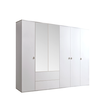 Шкаф 6-ти дверный с зеркалом, с ящиками Римини (Белый/Серебро) РМШ1/61