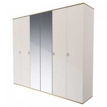 Шкаф 6-ти дверный с зеркалом Римини (Слоновая кость/Золото) РМШ1/6
