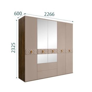 Шкаф 5-ти дверный с зеркалами, с ящиками, Bogemia Woodline Fa (Мокка/Золото) БМШ1/51(Fa)