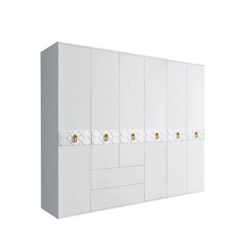 Шкаф 6-ти дверный с ящиками, Bogemia Farfalle (Белый/Золото) БМШ2/61(Fa)