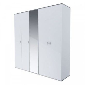 Шкаф 5-ти дверный с зеркалом Римини (Белый/Серебро) РМШ1/5