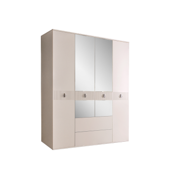 Шкаф 4-х дверный с зеркалом, с ящиками Римини СОЛО (Бежевый/Серебро) РМШ1/41(s)