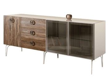 Комод 2.1м Bogemia Wood Fi (Слоновая кость) (Lakobel/Хром) БМКМ-5(Wo)[5][10]