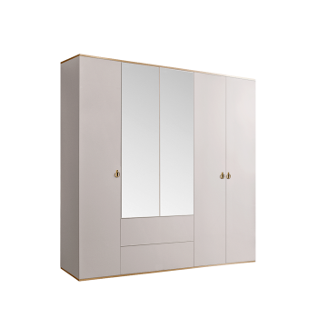 Шкаф 5-ти дверный с зеркалом, с ящиками Римини (Слоновая кость/Золото) РМШ1/51