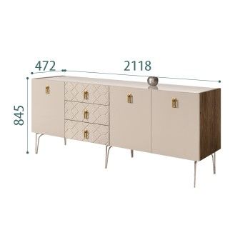 Комод 2.1м Bogemia Woodline Fa (Ваниль) (Lakobel/Золото) БМКМ-5