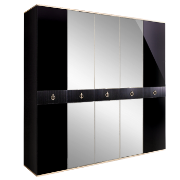 Шкаф 5-ти дверный с зеркалом Римини СОЛО (Черный/Серебро) РМШ1/5(s)
