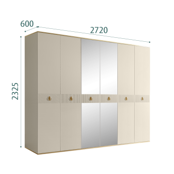 Шкаф 6-ти дверный с зеркалом Римини СОЛО (Ваниль/Золото) РМШ1/6(s)