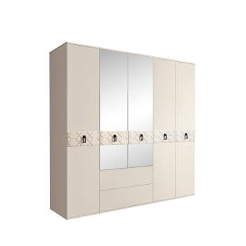 Шкаф 5-ти дверный с зеркалами, с ящиками, Bogemia Farfalle (Слоновая кость/Черный) БМШ1/51(Fa)