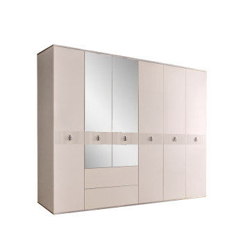 Шкаф 6-ти дверный с зеркалом, с ящиками Римини СОЛО (Слоновая кость/Серебро) РМШ1/61(s)