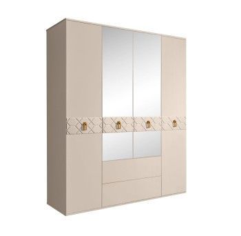 Шкаф 4-х дверный с зеркалами, с ящиками, Bogemia Farfalle (Ваниль/Золото) БМШ1/41(Fa)