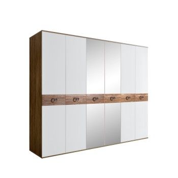 Шкаф 6-ти дв. с зеркалами Bogemia Woodline Wood Fi (Белый/Хром) БМШ1/6(Wo)