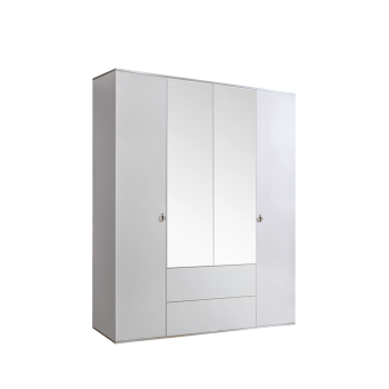 Шкаф 4-х дверный с зеркалом, с ящиками Римини (Белый/Серебро) РМШ1/41