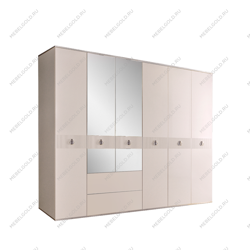 Шкаф 6-ти дверный с зеркалом, с ящиками Римини СОЛО (Слоновая кость/Серебро) РМШ1/61(s)