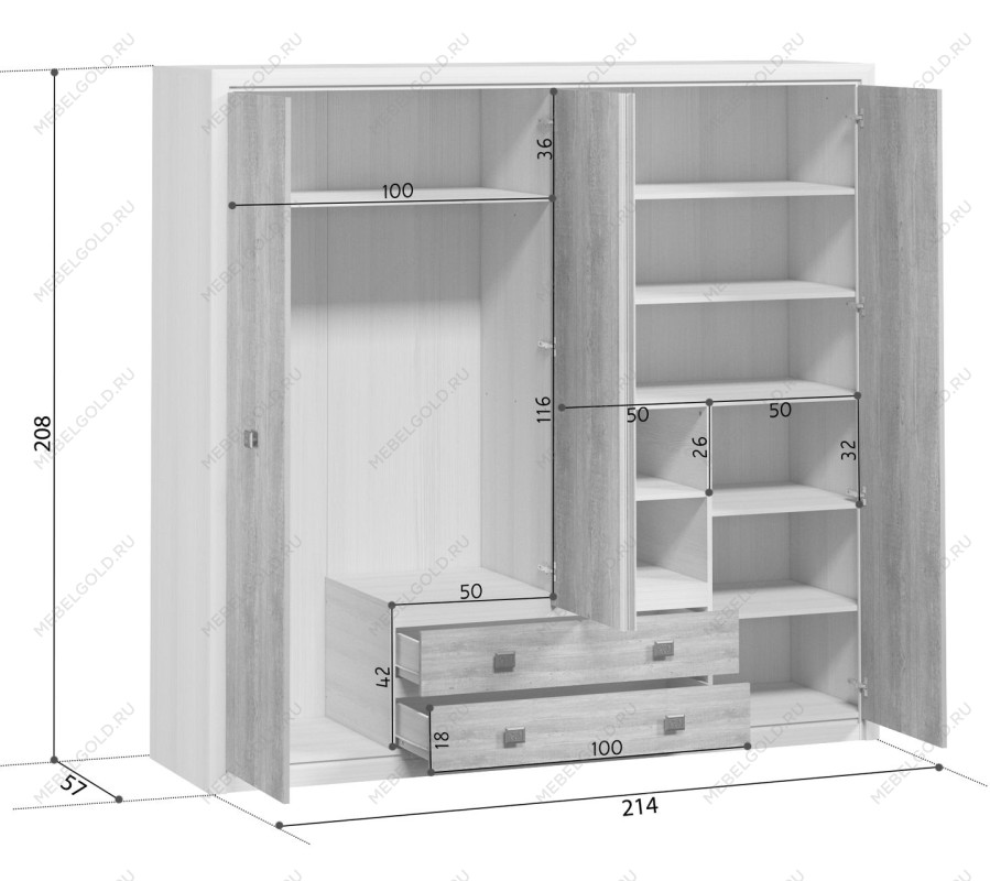 Шкаф платяной Коен SZF 4D2S Венге/Штрокс (NEW) | изображение 4