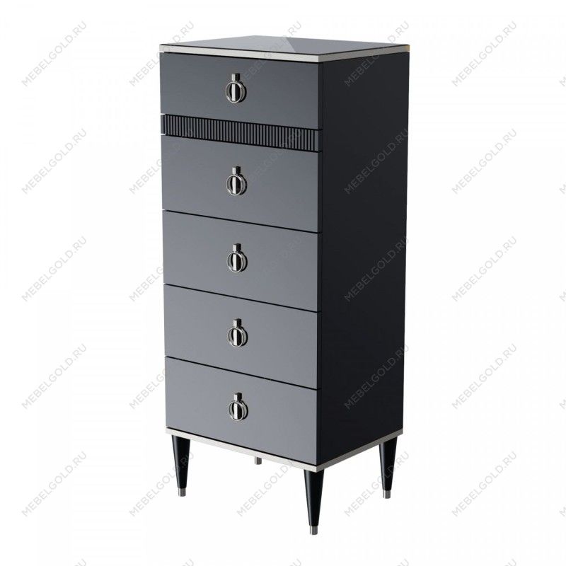 Комод узкий с планкой Римини СОЛО (Черный/Серебро) РМКМ-2(s)