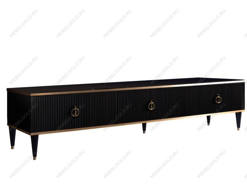 Тумба под телевизор 3 ящика Римини СОЛО (Черный/Золото) РМТ-4(s)[10]