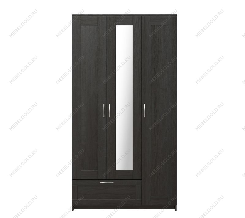 БРИМНЭС / СИРИУС Шкаф трёхдверный ИКЕА / IKEA с одним выдвижным ящиком и зеркалом, Дуб Венге | изображение 1