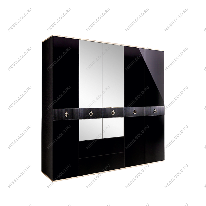 Шкаф 5-ти дверный с зеркалом, с ящиками Римини СОЛО (Черный/Серебро) РМШ1/51(s)