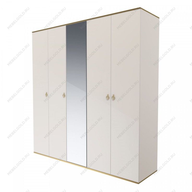 Шкаф 5-ти дверный с зеркалом Римини (Слоновая кость/Золото) РМШ1/5