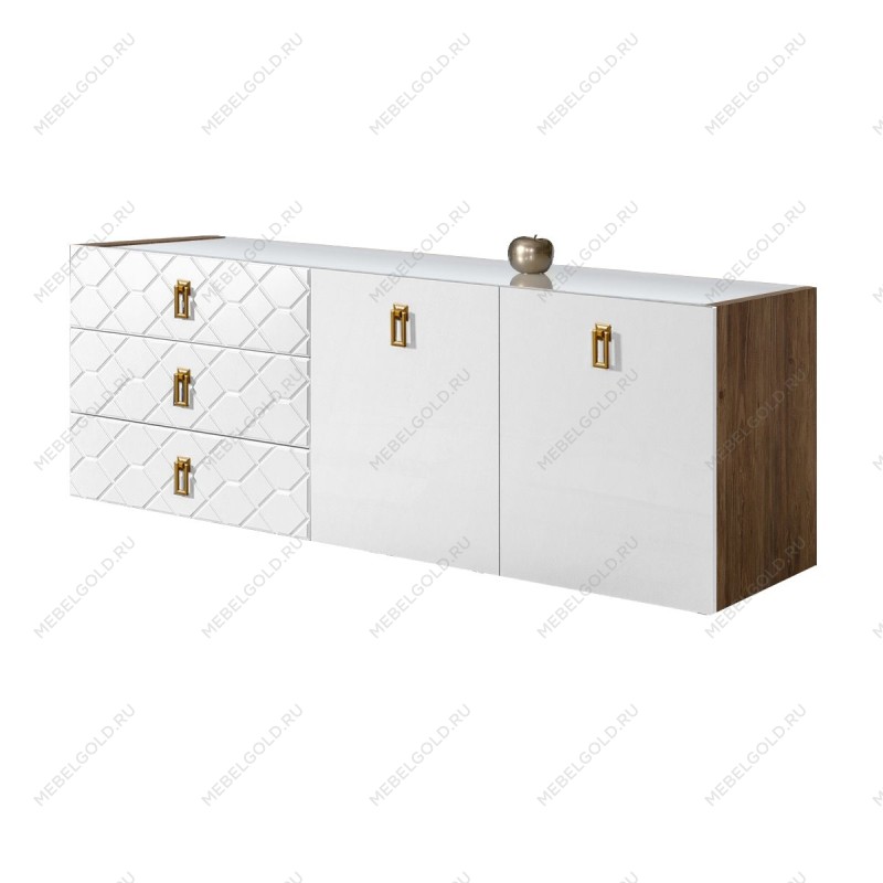Комод 1.6м Bogemia Woodline Fly Fa (Белый) (Lakobel/Золото) БМКМ-4