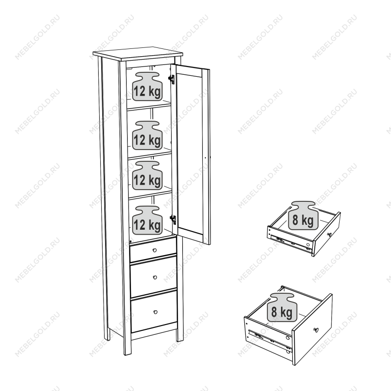 САГА шкаф с витриной 50 белый | изображение 4