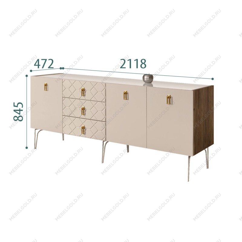 Комод 2.1м Bogemia Woodline Fa (Ваниль) (Lakobel/Золото) БМКМ-5