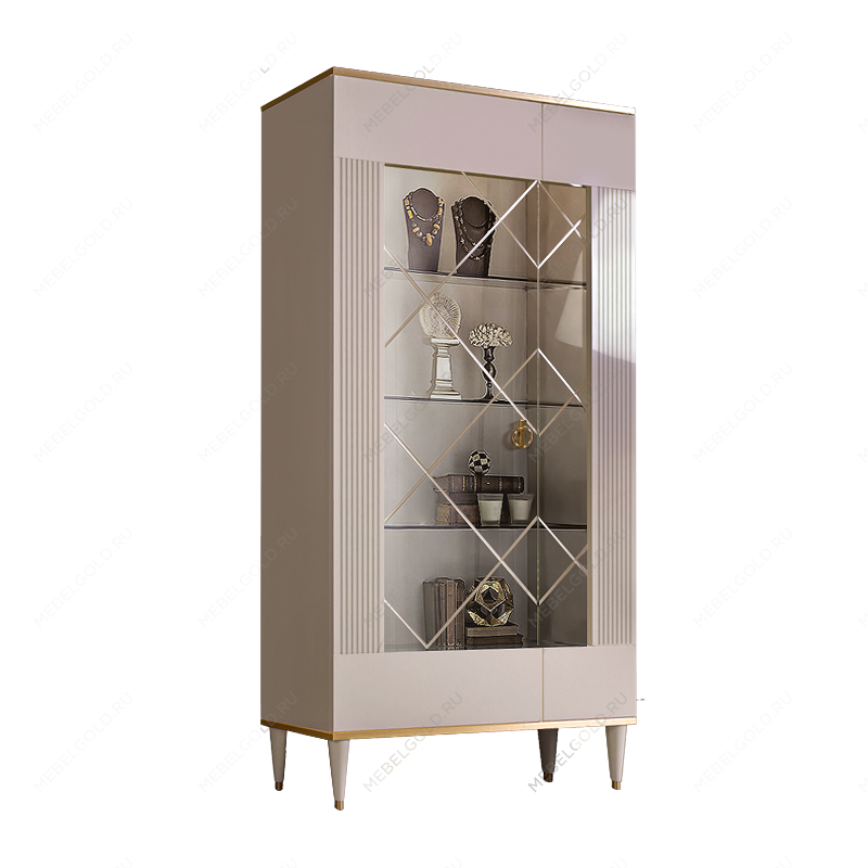 Витрина 2-ств. Римини СОЛО (Белый/Золото) (Левая) РМВ2-2С(s)