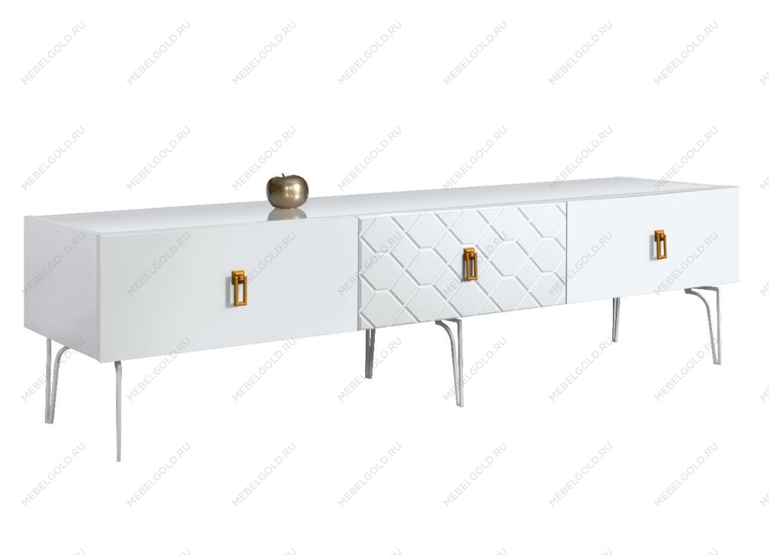 Тумба под телевизор 2.1м Bogemia Farfalle (Белый) (Lakobel/Золото) БМТ-2(Fa)[10]