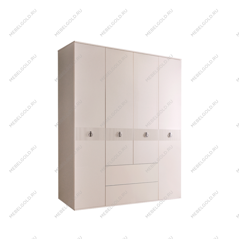 Шкаф 4-х дверный с ящиками Римини СОЛО (Бежевый/Серебро) РМШ2/41(s)