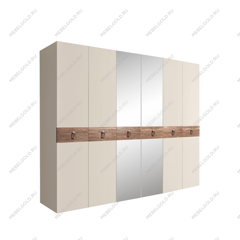 Шкаф 6-ти дв. с зеркалами Bogemia Wood Fa (Слоновая кость/Хром) БМШ1/6(Wo)