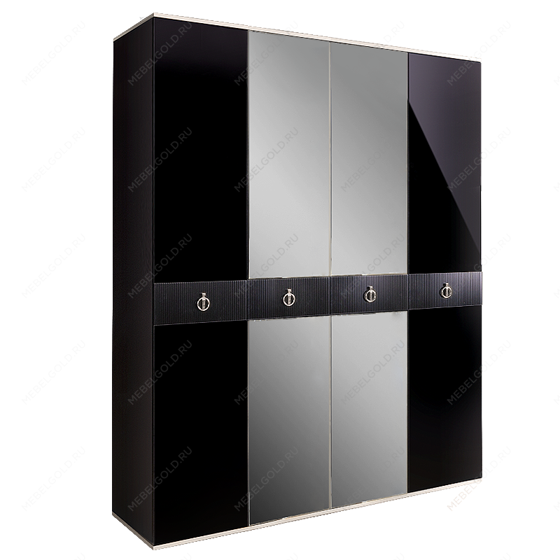 Шкаф 4-х дверный с зеркалом Римини СОЛО (Черный/Серебро) РМШ1/4(s)