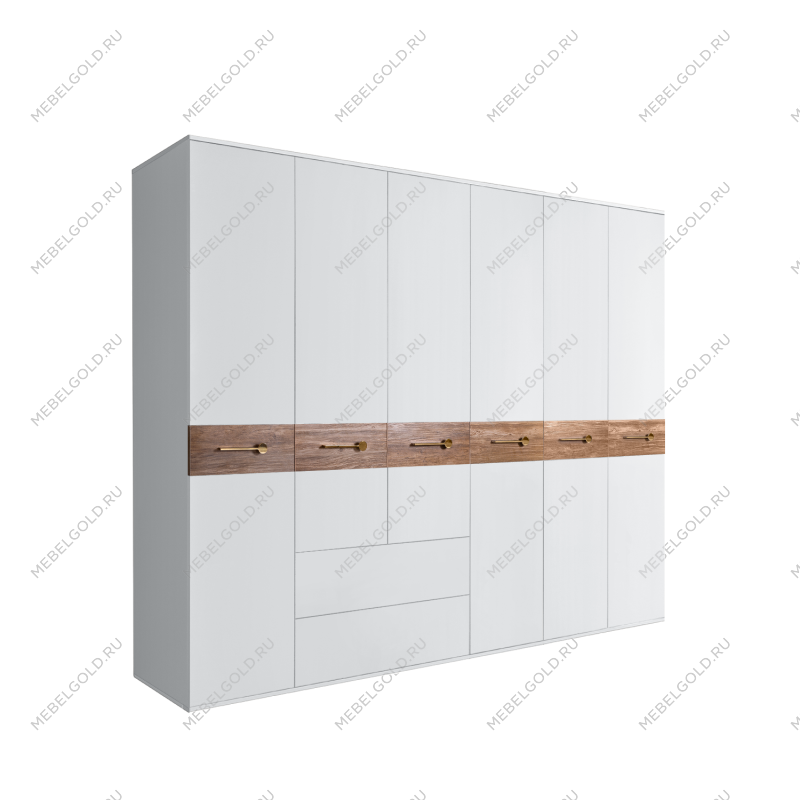 Шкаф 6-ти дверный с ящиками, Bogemia Wood Wo (Белый/Золото) БМШ2/61(Wo)