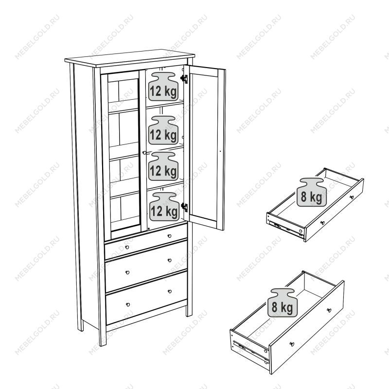 САГА шкаф с витриной 90 белый | изображение 4