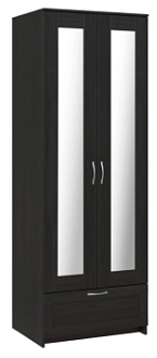 БРИМНЭС / СИРИУС Шкаф двухдверный ИКЕА / IKEA с одним выдвижным ящикам и двумя зеркалами, Дуб Венге