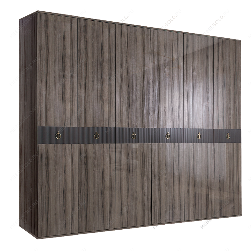 Шкаф 6-ти дверный Римини СОЛО (Орех империя/Золото) РМШ2/6(s)