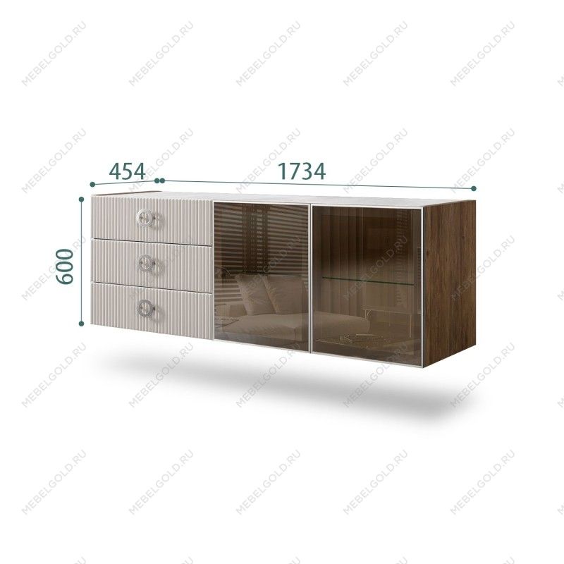 Комод 1.6м Bogemia Woodline Fly Fi (Шелк) (Novabuk/Хром) БМКМ-4[5]