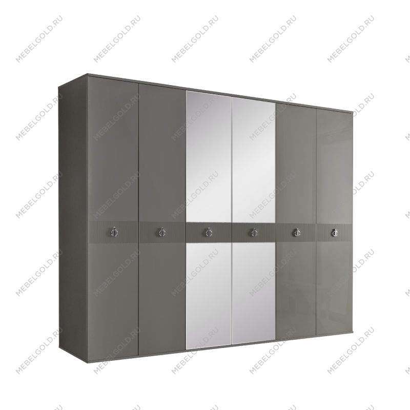 Шкаф 6-ти дверный с зеркалом Римини СОЛО (Серый/Серебро) РМШ1/6(s)