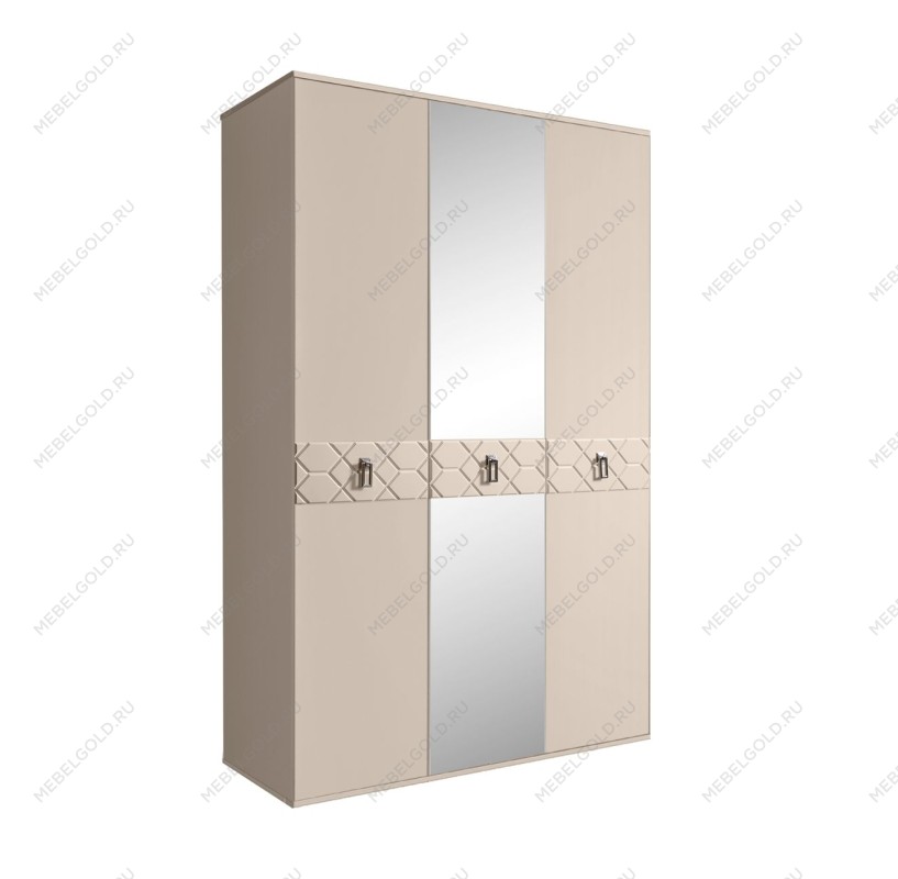 Шкаф 3-х дверный с зеркалом Bogemia Farfalle (Ваниль/Хром) БМШ1/3(Fa)