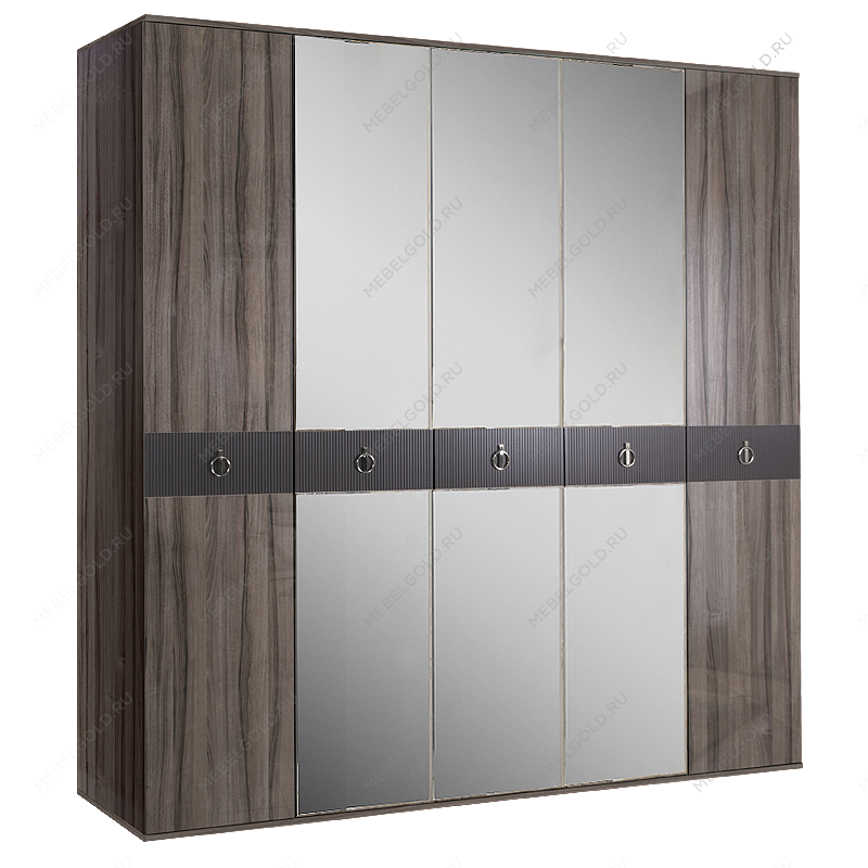 Шкаф 5-ти дверный с зеркалом Римини СОЛО (Орех империя/Серебро) РМШ1/5(s)