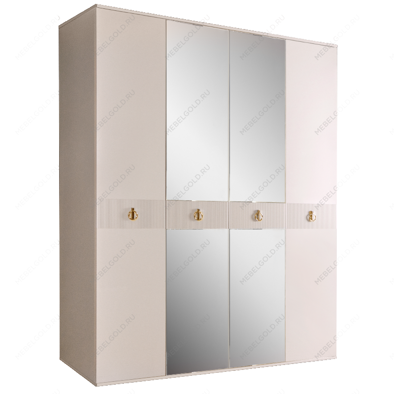 Шкаф 4-х дверный с зеркалом Римини СОЛО (Бежевый/Золото) РМШ1/4(s)