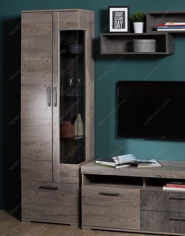 Пенал Д-3л со стеклом левый, Денвер (600*377*2020) Риббек серый, 31305 | изображение 1