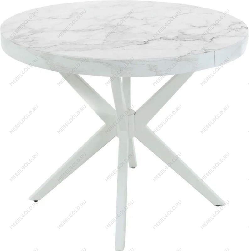 Стол раздвижной Оскар D95 Glass фотопечать (Цвет стекла: Мрамор №71 /цвет дерева: Тон 9 (эмаль белая))