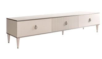 Тумба под телевизор 3 ящика Римини СОЛО (Слоновая кость/Серебро) РМТ-4(s)